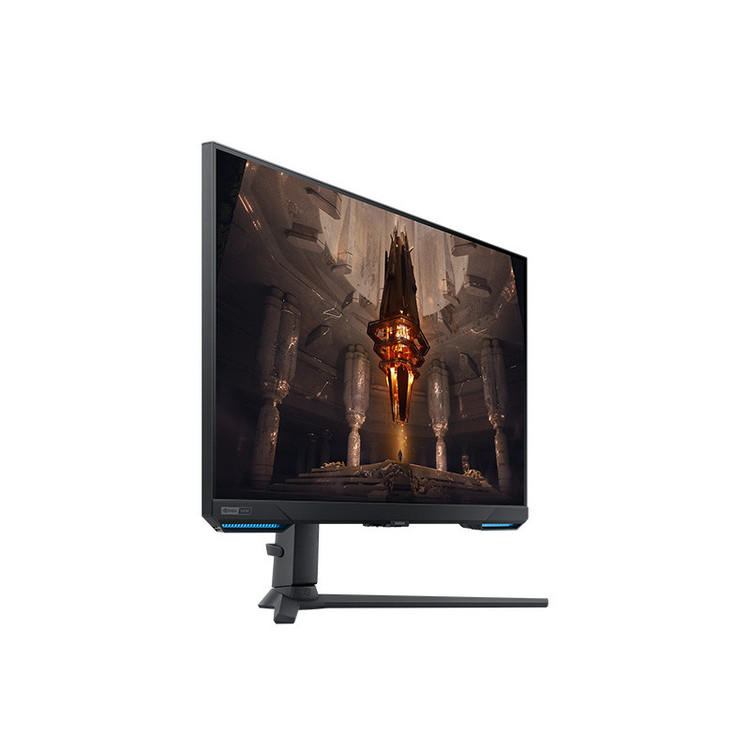 مانیتور گیمینگ هوشمند 32 اینچ سامسونگ مدل Odyssey G70B LS32BG702EM، رزولوشن 4K UHD، پنل IPS، نرخ بروزرسانی 144 هرتز، با نسبت تصویر 16:9، دارای اسپیکر داخلی، دارای پورت HDMI و DisplayPort